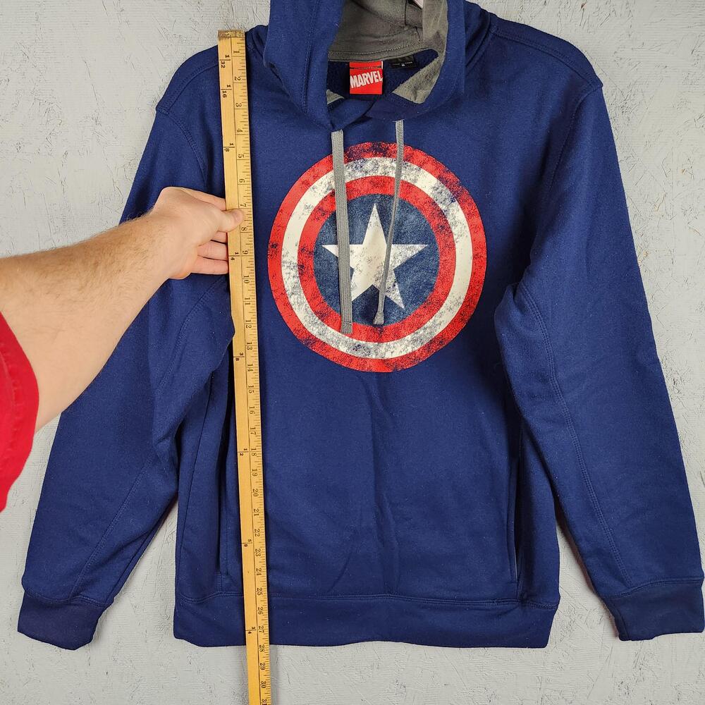 Marvel Captain America Hoodie Mens Small Blue Shield Graphic Mask Cut Out Winter - Picture 5 of 13